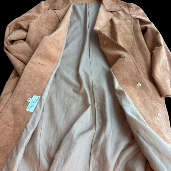 Vintage 70s Skinner Ultra Suede Trench Coat Camel Tan ILGWU Made USA Size 8/10 - Picture 6 of 10